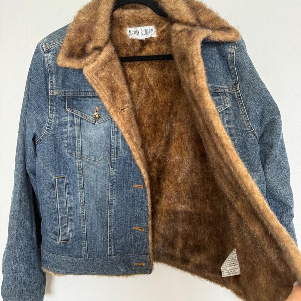 Vintage Y2K Marvin Richards Faux Fur Lined Denim Trucker Jacket Small
